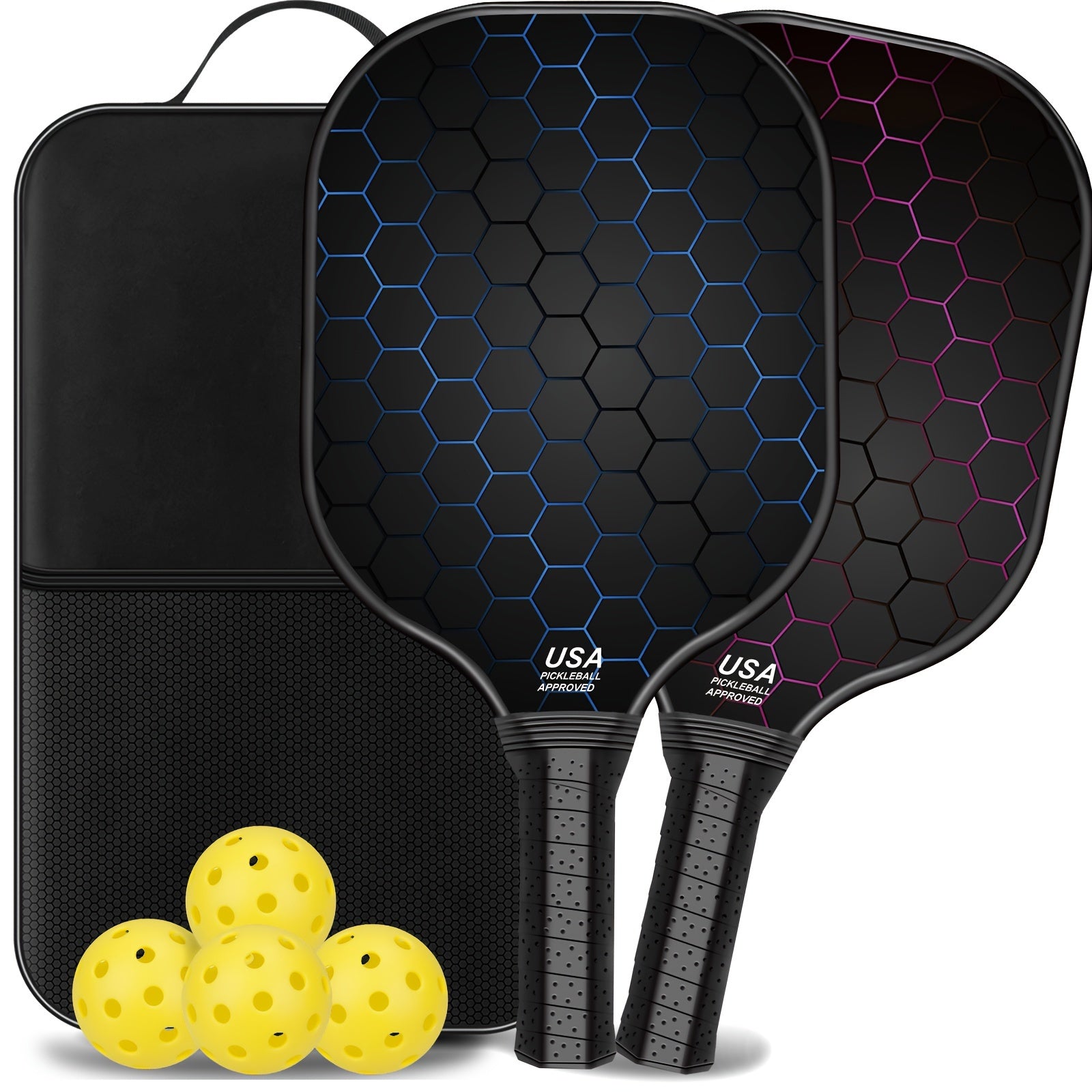 2pcs USAPA Approved Carbon Fiberglass Pickleball Paddles Set With 4 Balls