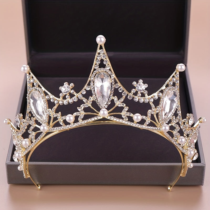 Baroque Style Bridal Tiara Headband with Faux Pearl Rhinestone Crown