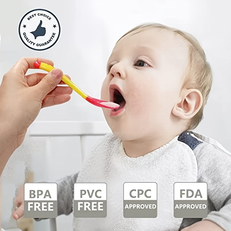 Baby Spoons & Forks Set Soft Silicone Tip Heat Sensitive Toddler Utensils