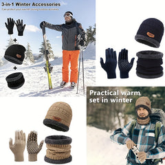 3pcs Winter Knitted Beanie Hat Neck Warmer Gloves Set