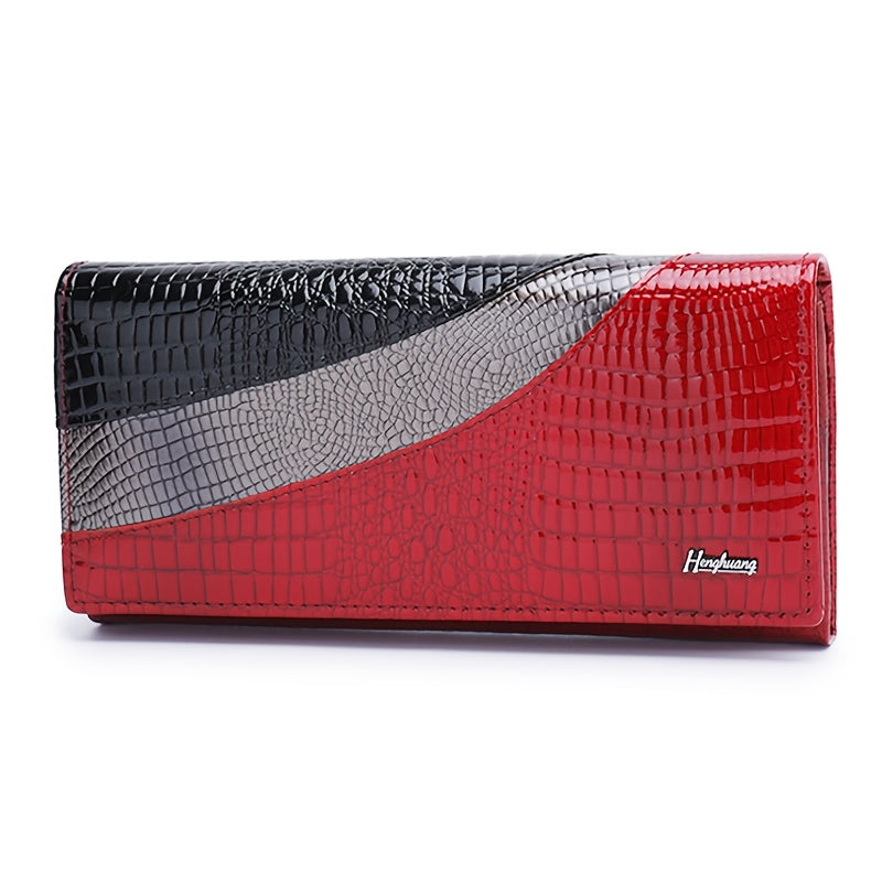 Crocodile Pattern Leather Wallet Double Fold Snap Zip Pocket