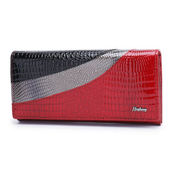 Crocodile Pattern Leather Wallet Double Fold Snap Zip Pocket