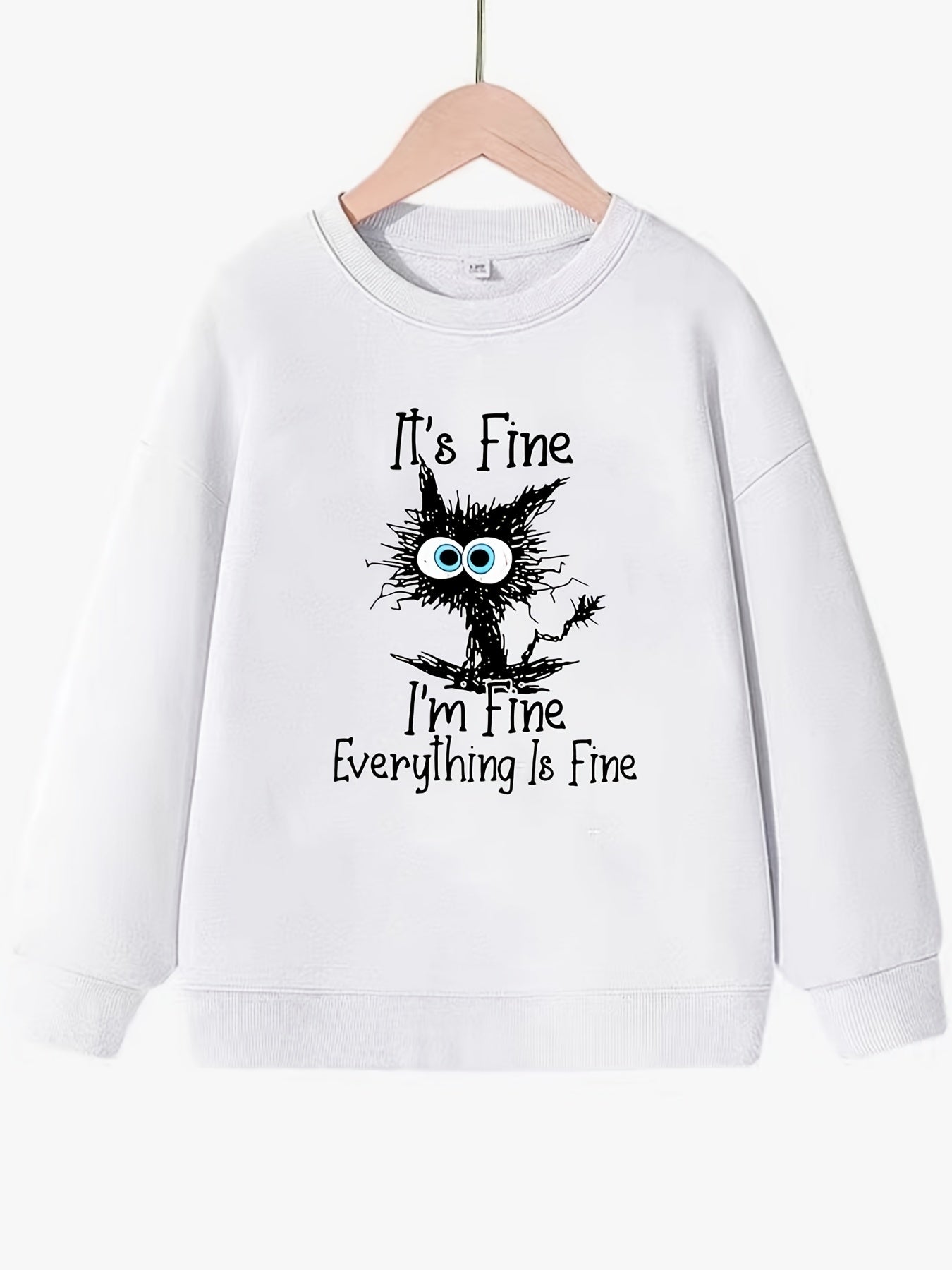Fun Kitty Pattern Round Neck Sweatshirt For Girls