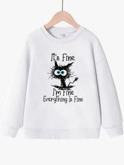 Fun Kitty Pattern Round Neck Sweatshirt For Girls