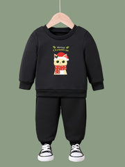 Girls 2pc Christmas Cat Crew Neck Sweatshirt Set