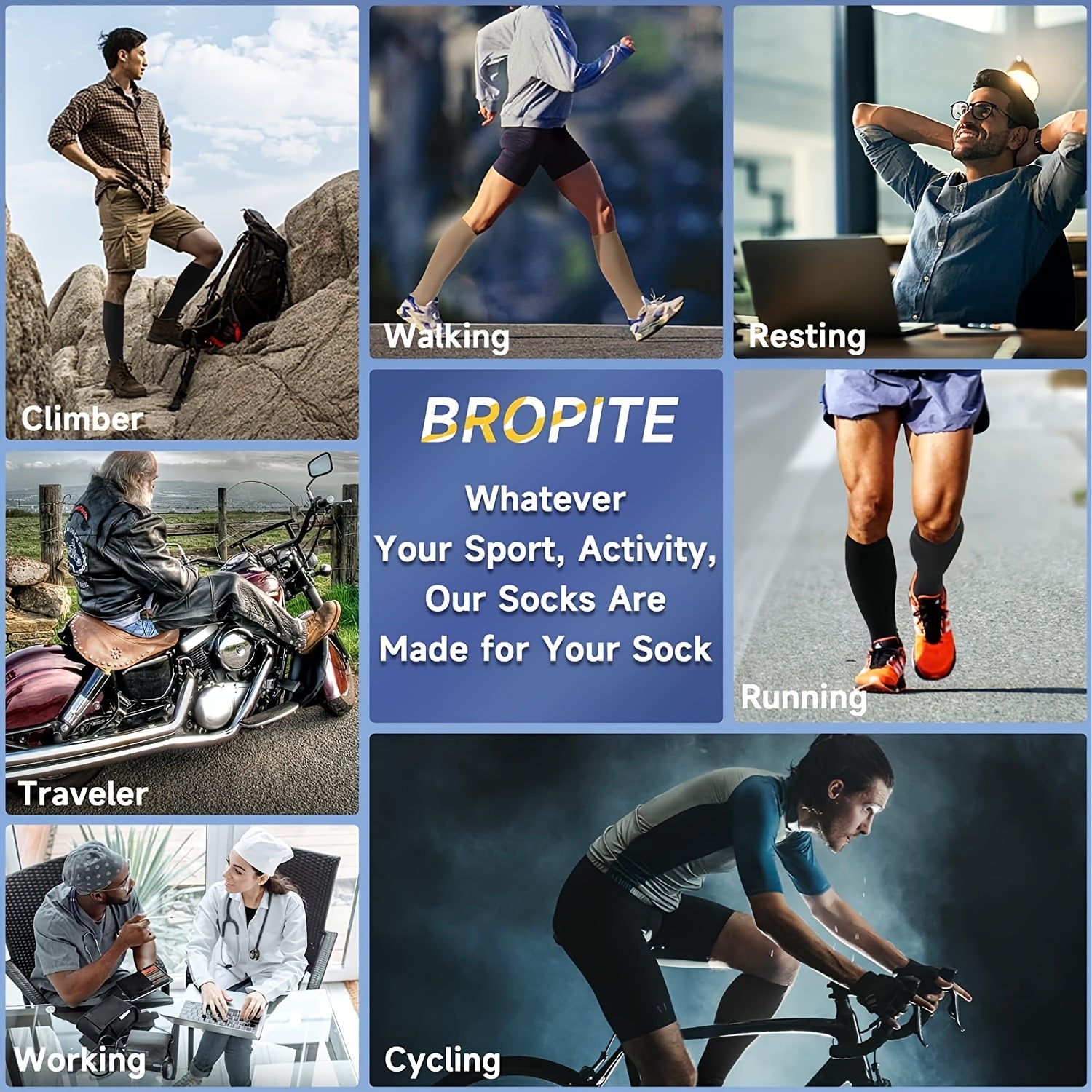 Men's Compression Zipper Sport Socks, Sweat Absorbing, Comfy, Breathable