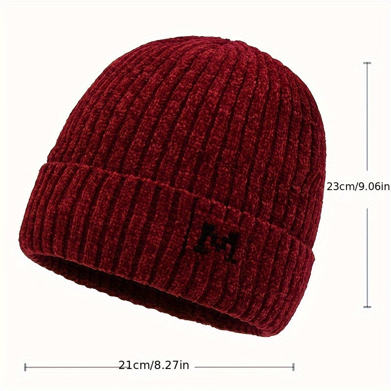 Chenille Velvet Pullover Hat Winter Windproof Knitted Hat Ski Cycling Beanie