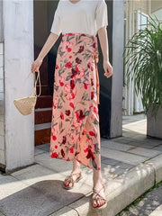 Floral Print Lace Up Skirt High Waist Maxi Boho Style