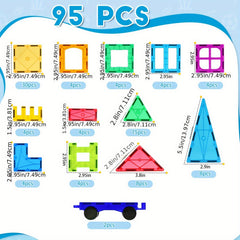 Magnetic Building Tiles 95pcs Magnetic Blocks For Kids with 2 Cars