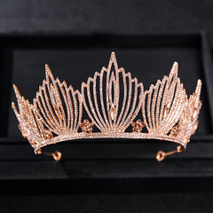 Golden Vintage Queen Crown Rhinestone Tiara Prom Hair Accessories