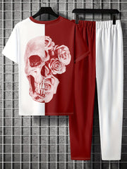 Skull And Roses Mens 2 Piece Outfit Block T-shirt And Sweatpants Set