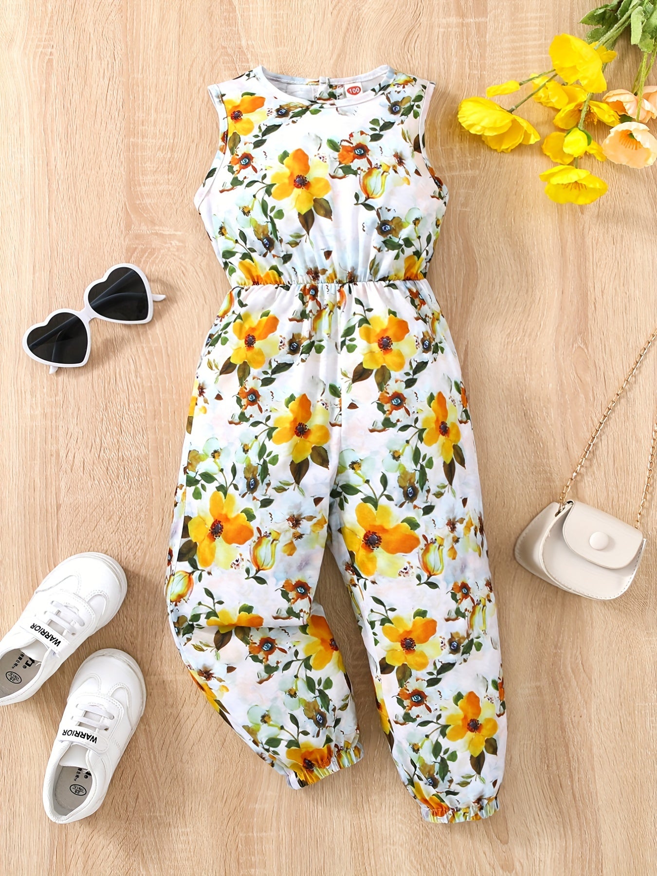Toddler Girls Flowers Sleeveless Rompers Jumpsuits For Beach Vacation