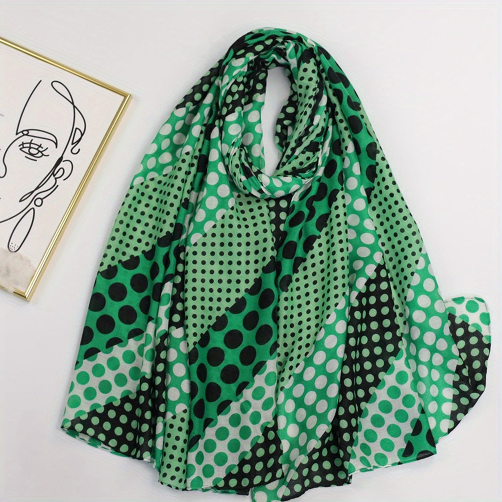 Polka Dot Printed Scarf Vintage Block Shawl Boho Head Wrap Women