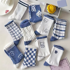 10 Pairs Cartoon Bear Print Socks Mid Tube Women's Stockings