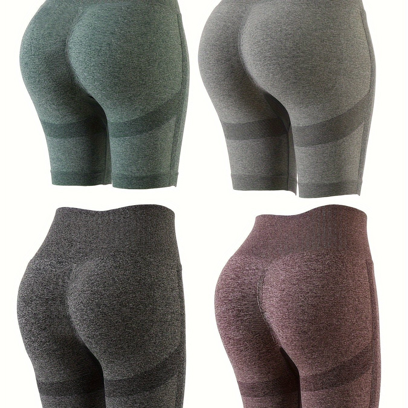 4pcs Seamless Solid Butt Lifting Sports Shorts High Waist Yoga Running Shorts