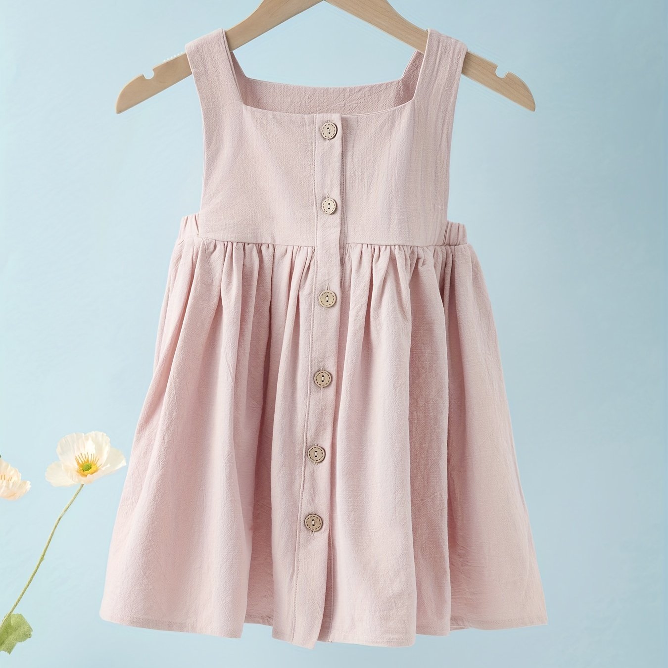 Baby Girls Button Pleated Cami Casual Dress