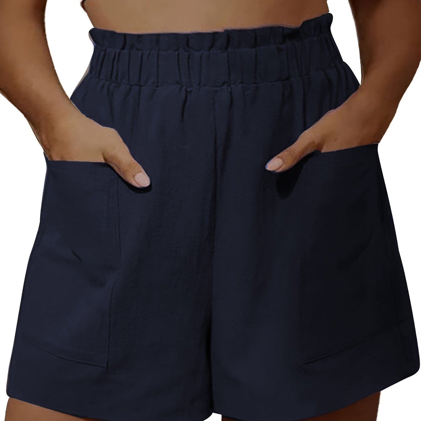 Casual Shorts Women's Plus Solid Paperbag Waist High Rise Shorts