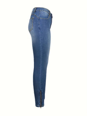 Cargo Pants Slim Fit Mid Stretch Side Zip Casual Skinny Jeans