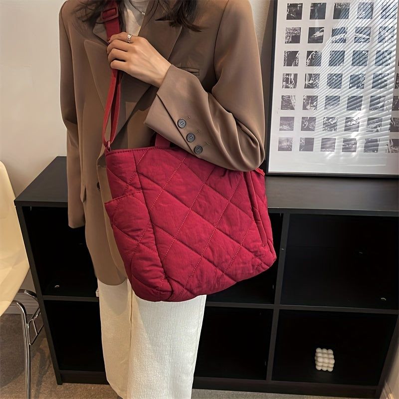 Large Capacity Quilted Tote Bag Soft Crossbody Bag Women's Casual Handbag