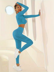 Yoga Workout Set Long Sleeve Top & Running Leggings Women's Activewear