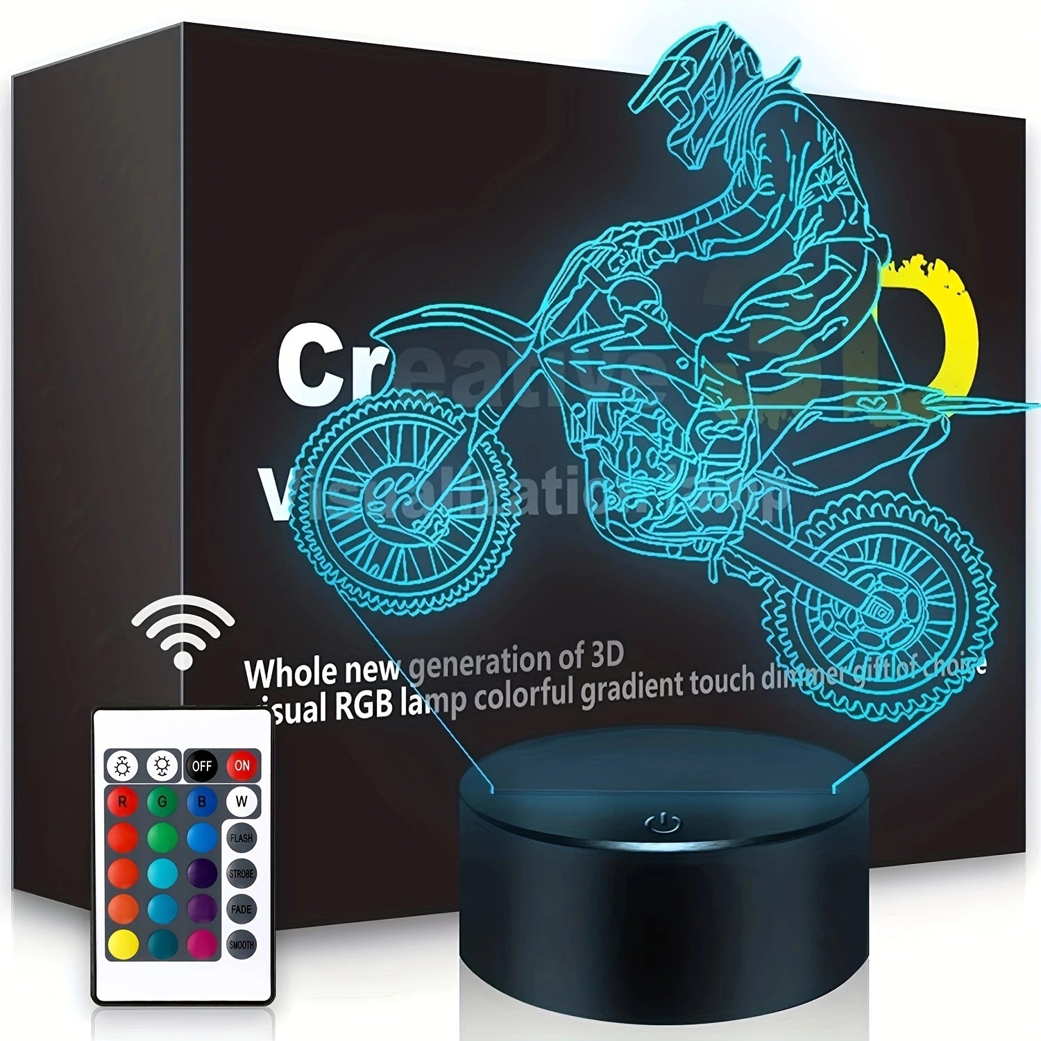 Dirt Bike Night Light 3D Illusion LED Light Kids Room Decor Lamp
