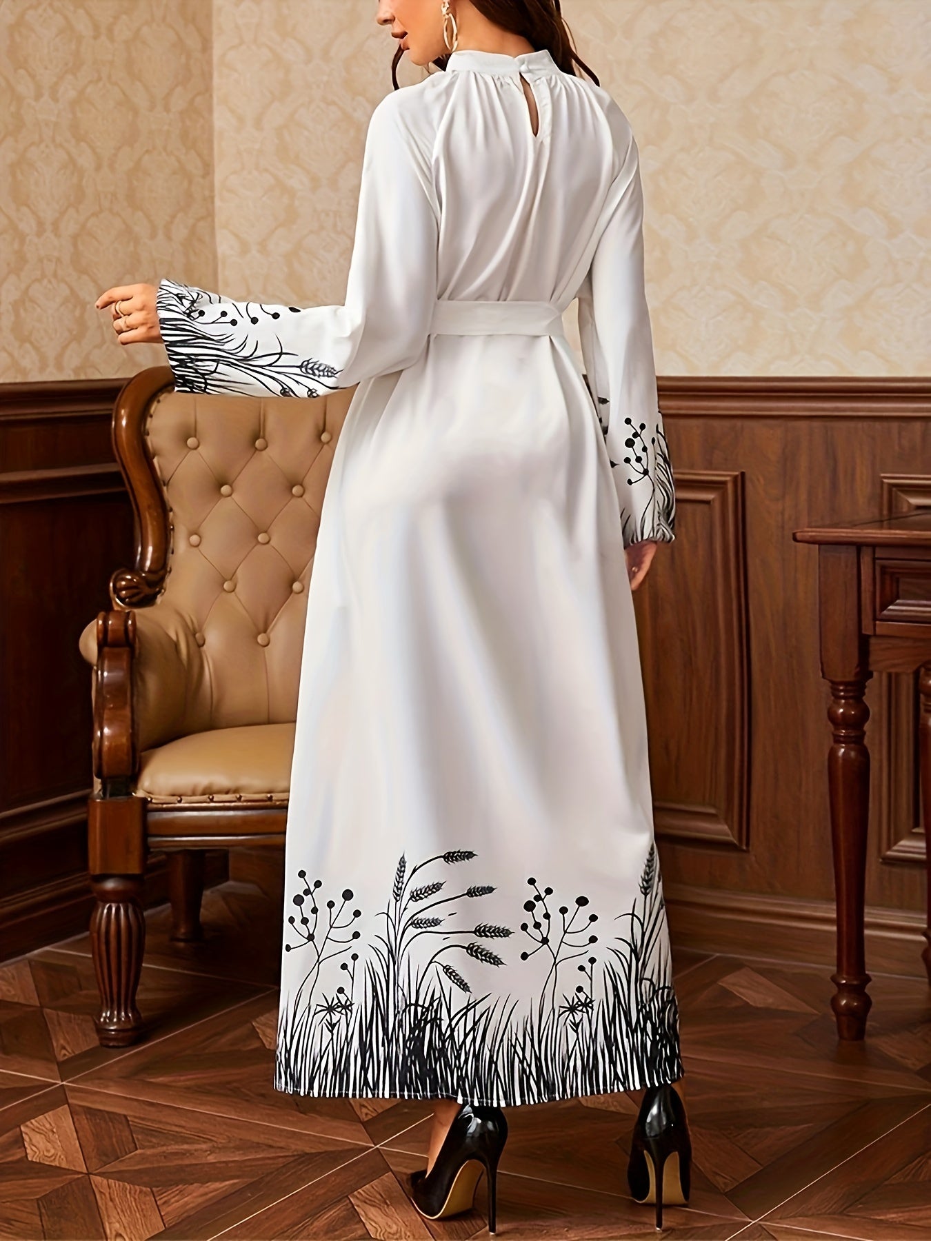 Plus Size Paddy Print Lantern Sleeve Kaftan Dress