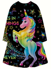 Girls 3D Unicorn & Star Crew Neck Long Sleeve Dress Spring Fall Party Gift