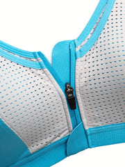 Colorblock Zip Sports Bra High Impact Workout Bra