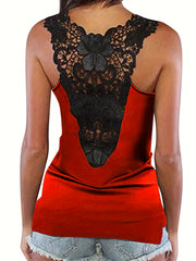 Lace Contrast Sleeveless Tank Top Sexy Summer Women's Clothing