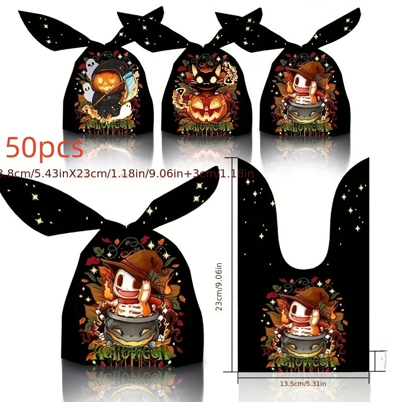 50pcs Halloween Treat Candy Bag Ghost Skull Pumpkin Bundle Pocket Drawstring