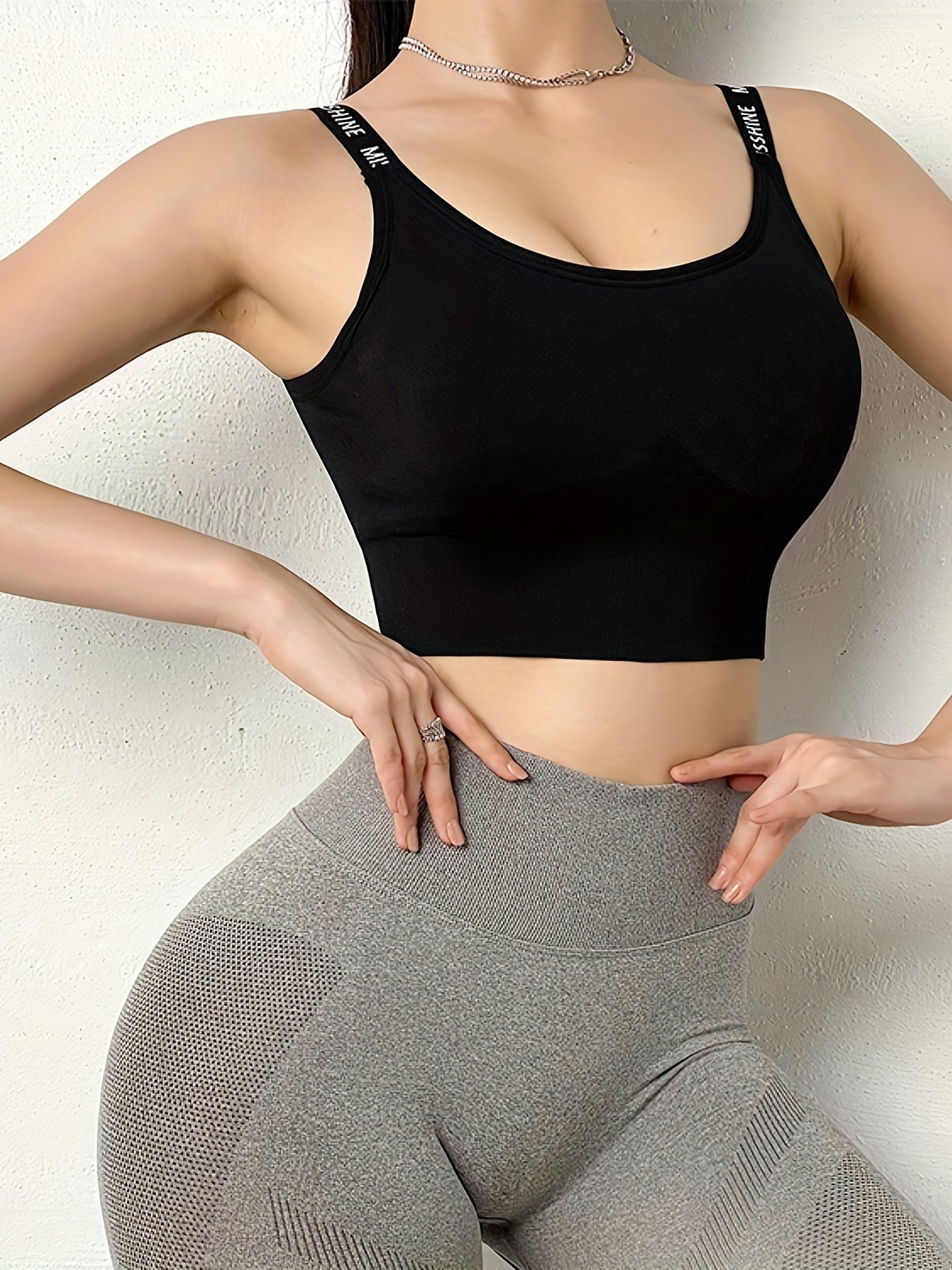 Women's Letter Print Wide Strap Sports Bra Yoga Tank Top