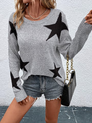 Star Pattern Crew Neck Pullover Sweater for Women