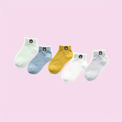 5 Pairs Boys Bear Print Short Socks Cotton Mesh Breathable Ankle Socks