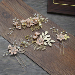4pcs Flower Hairpin Faux Pearl Rhinestone U Shaped Hair Pin Hair Accessories