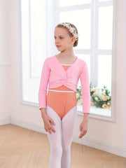 Girls Twist Front Long Sleeve Dance Outerwear For Ballet Gymnastics