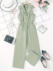 Girls Romper Jumpsuit Button Down Sleeveless Long Jumpsuits For Beach Vacation