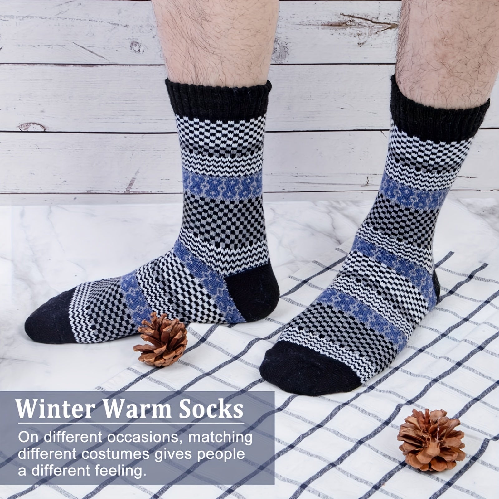 5 Pairs Men's Wool Socks Vintage Warm Winter Socks Thick Cozy Socks Knit