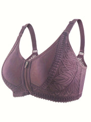 3pcs Lace Wireless Bras Breathable Zipper Intimates Bra Women's Lingerie