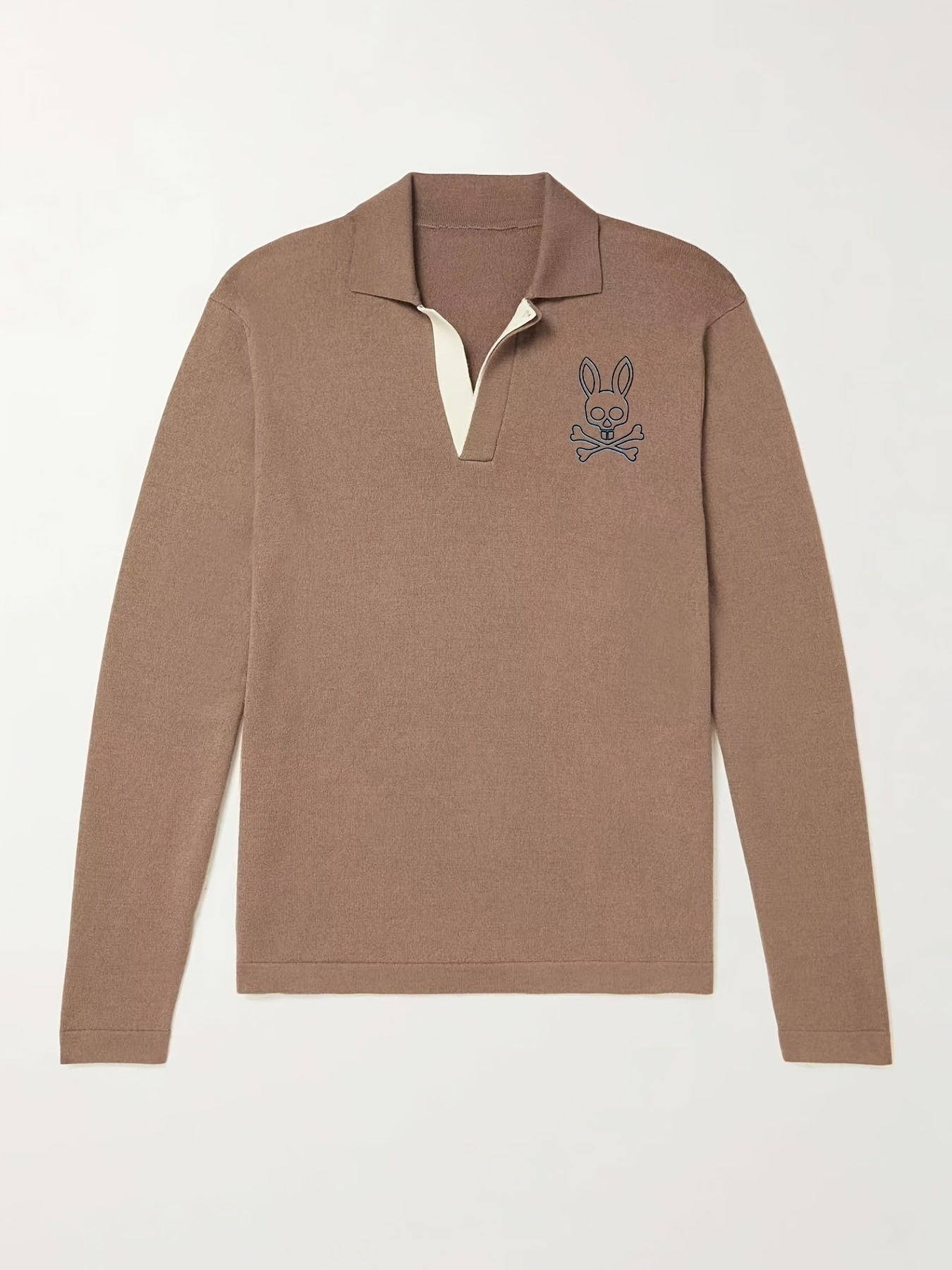 Rabbit Skull Pattern Knit Polo Shirt Men's Casual Lapel Sweater