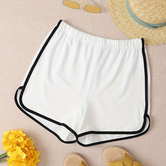 Contrast Trim Elastic Waist Shorts for Women