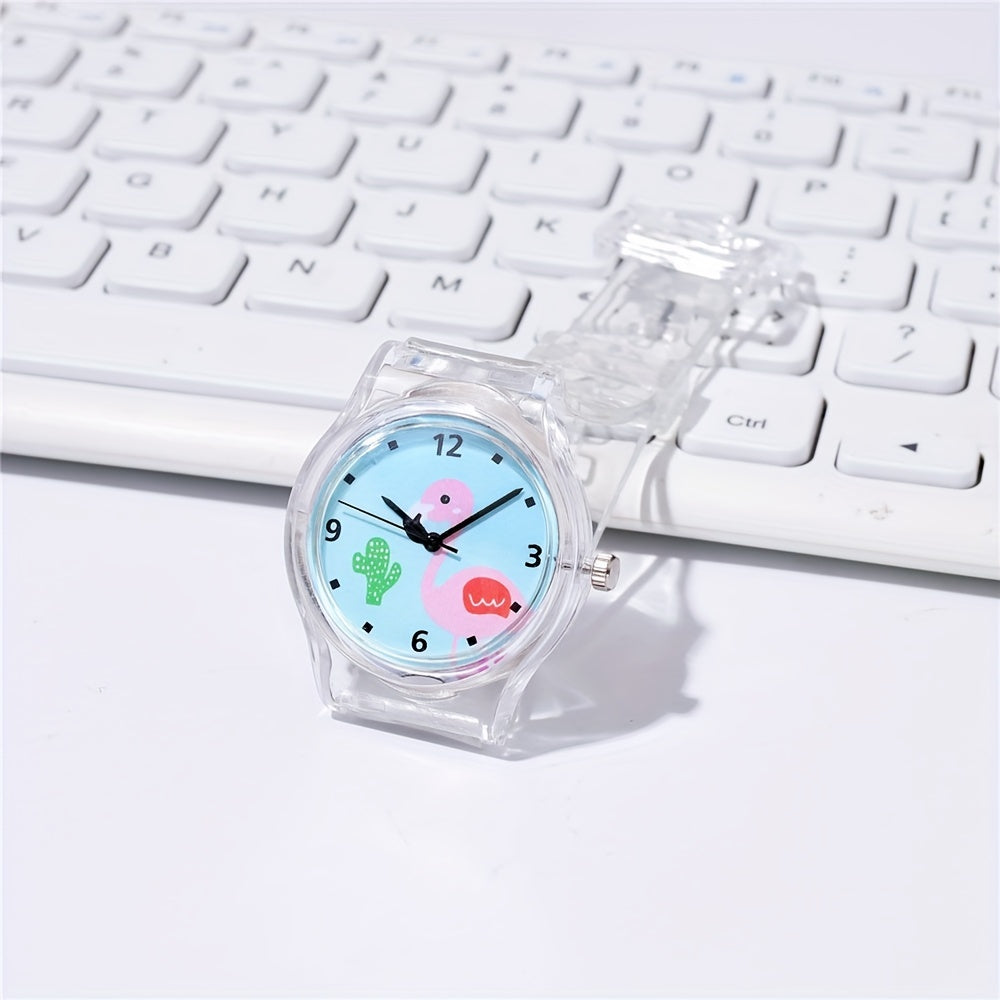 Kids Transparent Flamingo Cartoon Watch