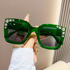 Y2K Square Jelly Sunglasses Rhinestone Decor Glasses UV400