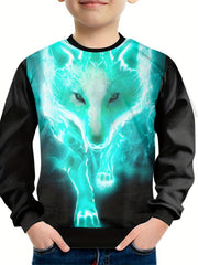Flame Wolf Print Kid's Sweatshirt Unisex Pullover Casual Top