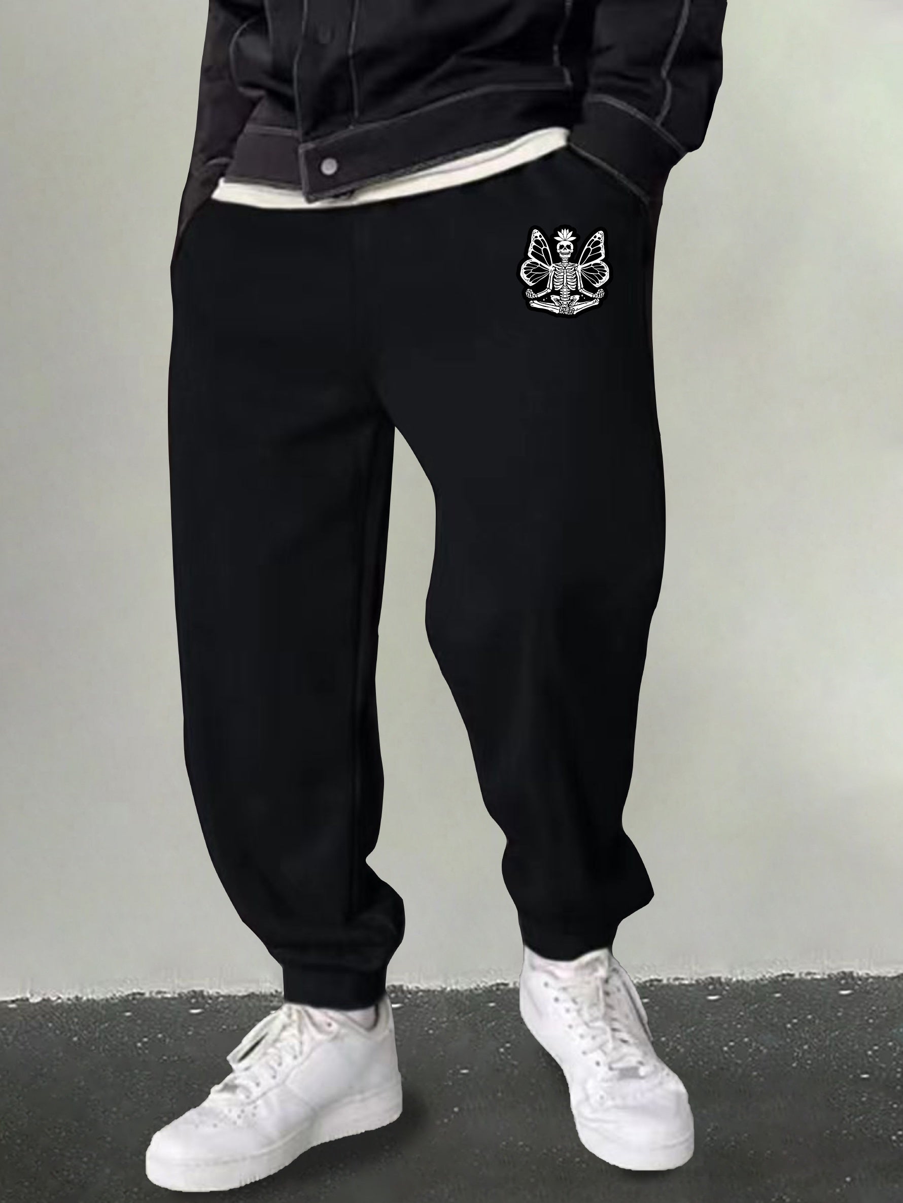 Men's Butterfly & Skeleton Graphic Sweatpants Casual Stretch Loose Joggers