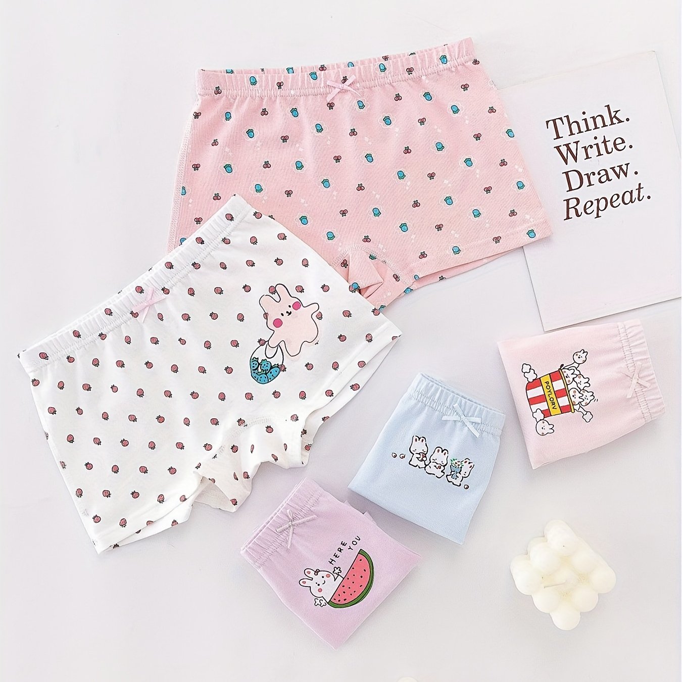 Toddler Girls Cartoon Rabbit Graphic Bow Shortie Briefs 4pcs Set