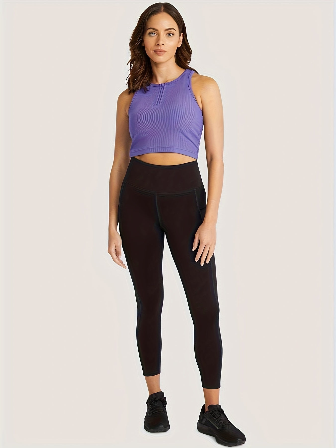 High Stretch Racerback Tank Top with Zipper, Sleeveless Activewear