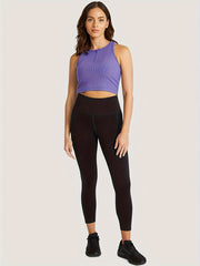 High Stretch Racerback Tank Top with Zipper, Sleeveless Activewear