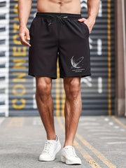 Men's Planet Print Drawstring Comfy Shorts with Pocket