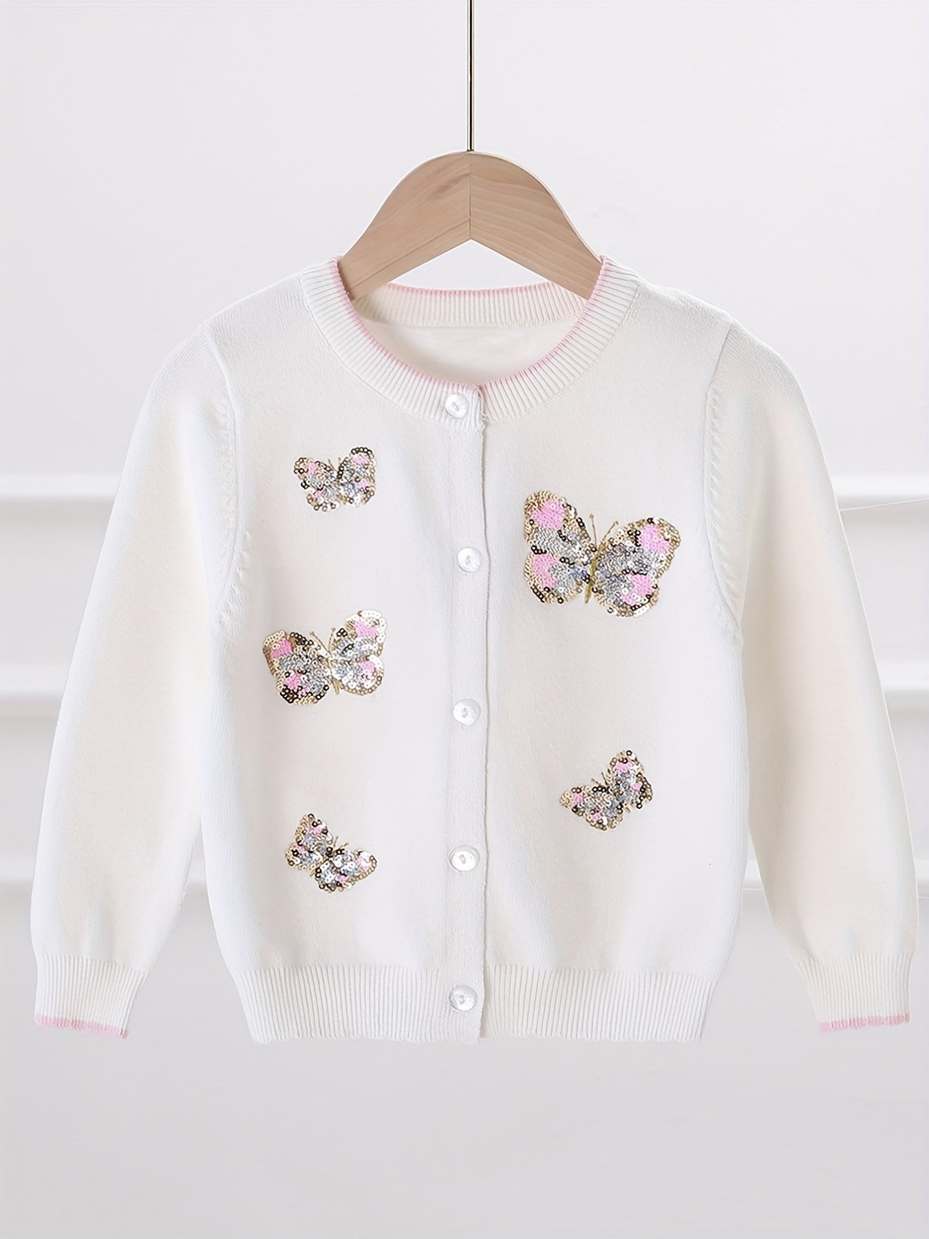 Girls' Sequin Butterfly Cardigan Sweater for Fall Winter