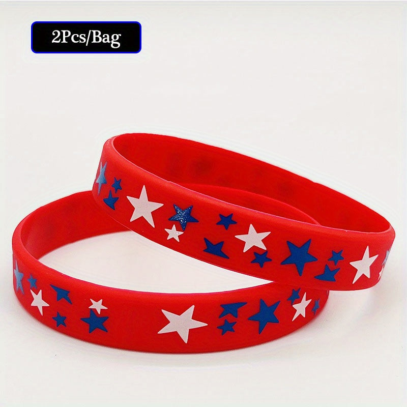 2Pcs Independence Flag Silicone Wristbands Elastic Bands